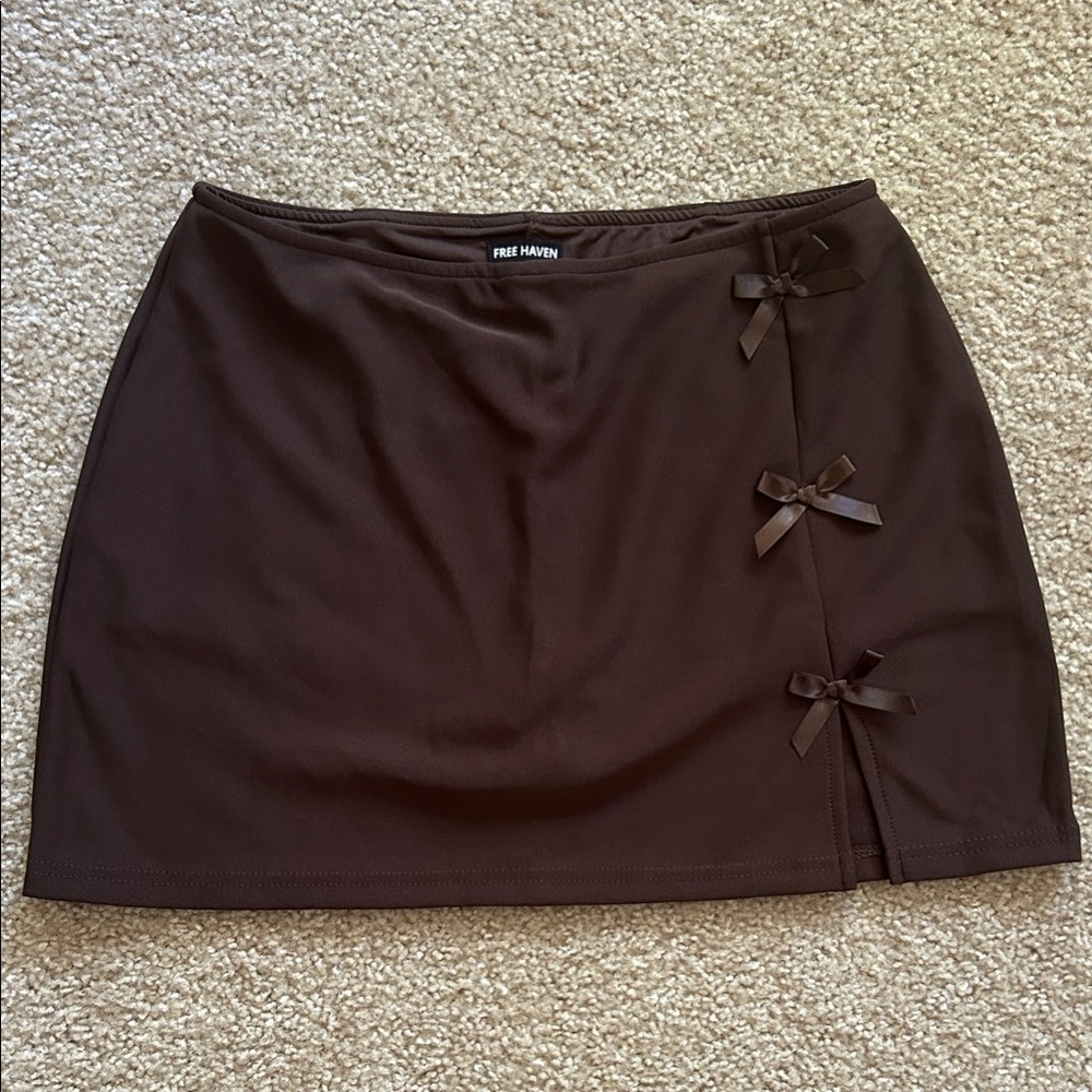 Chocolate Brown Mini Skirt with Side Bow Detail